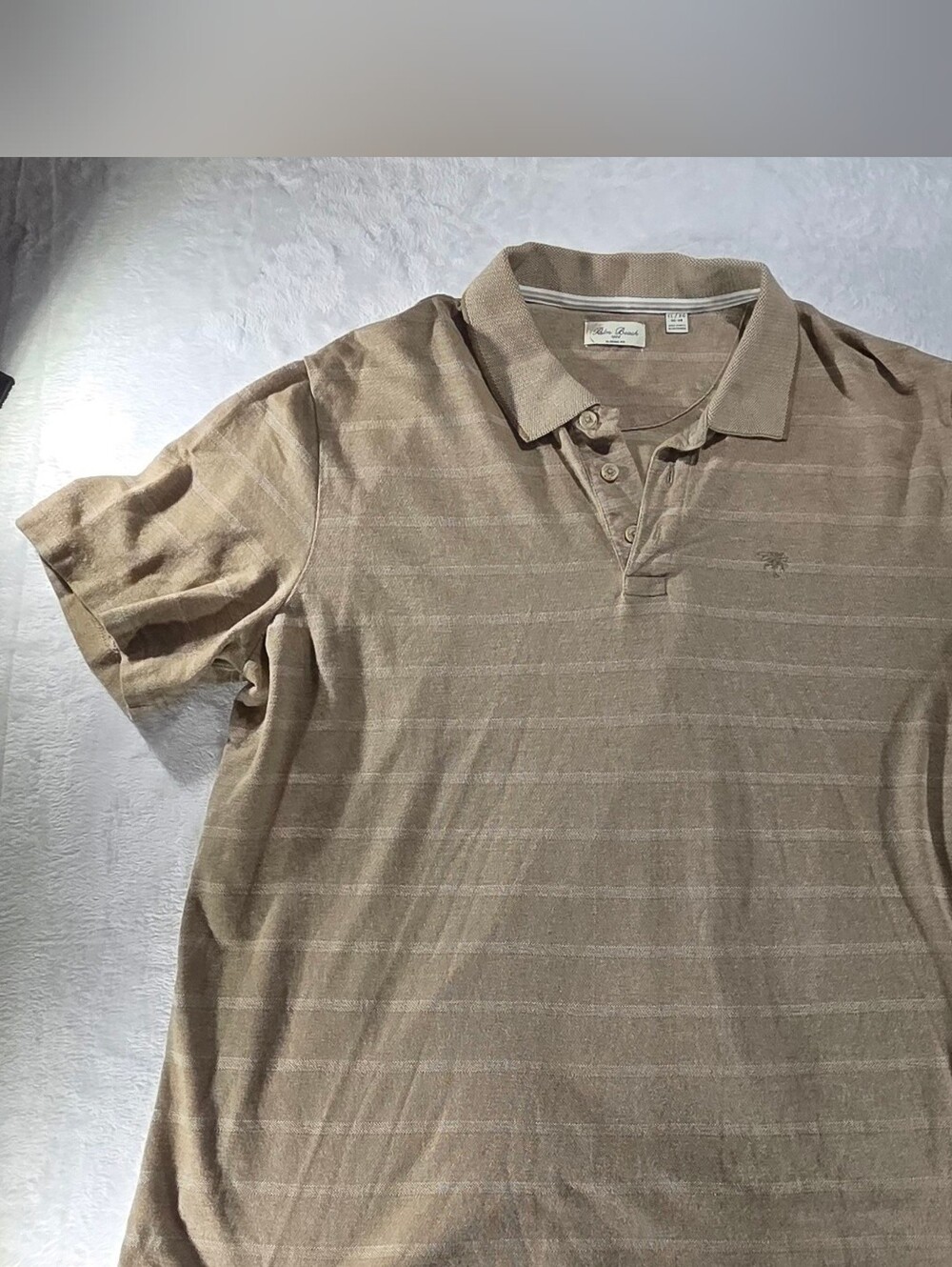 Palm Beach Men's XL Brown Striped Short Sleeve Classic Fit Collared Polo -0164